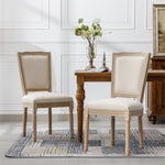 ZUN French Style Solid Wood Frame Linen Fabric Square Back Dining Chair,Set of 2,Cream W162290981