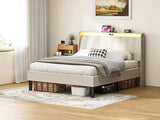 Queen Size Platform Bed Frame with Fabric Headboard and Wooden Slats Support, Fully W2889P272596