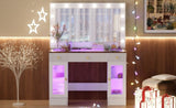 43.3" Vanity Desk with Large Mirror Hollywood Bulbs, Modern Glass Top Makeup Vanity with Drawers N704P263505K