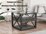 Set of 2 Modern End Table with Drawer - Nightstand for Bedroom Living Room, Rustic Wood Grain MDF W241P246927