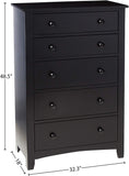 Contemporary Black Finish 1pc Chest of Drawers Plywood Pine Veneer Bedroom Furniture 5 drawers Tall HS00F4237-ID-AHD