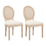 ZUN Upholstered Fabrice With Rattan Back French Dining Chair with rubber legs,Set of 2,Beige 34939454