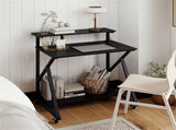 Black Rolling Computer Desk with Power Strip 32" Mobile Office Desk with Monitor Stand 36811141
