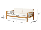 Outdoor Acacia Wood and Iron Loveseat and Coffee Table Set with Cushions, Teak, Black, Beige 73021.00BGE