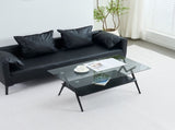 Rectangle Coffee Table with Tempered Glass top and Black MDF Shelf, Modern Table for Living Room, W241142567
