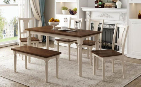 ZUN Classic 6-Piece Dining Set Wooden Table and 4 Chairs with Bench for Kitchen Dining Room 74189372