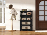 Retro Black, 20" Side Wide Folding Storage Cabinet ,4 Tiers,19.69"11.81"40.55",Collapsible Storage 03795958