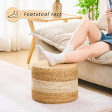 Handmade Woven Foot Stool Natural Water Hyacinth Ottoman for Home Decor & Seating White 43921509