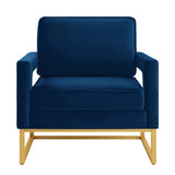 Modern Style Accent Chair with Gold Metal Base , Velvet Upholstered Leisure Chair with Open Armrest, W2186P148525