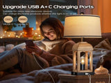 Table Lamp for Living Room, Farmhouse Set of 2 with USB AC and Nightlight, 26" Rustic Bedside W3355P323265