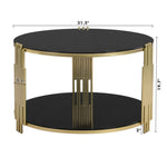 ZUN Modern Black Mirror Coffee Table, Asymmetrical Metal, Circular Metal Drum Base, Gold Finish & Lower N735P177478B