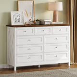 Wood Rustic Storage Dresser with 9 Drawers and Silver Handle, White N709P288888K