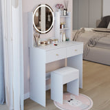 17" Round LED Mirror Vanity Table Soft Cushion Stool Suit, Large Mirror, Touch Switch, 3 colors, W3258P311347
