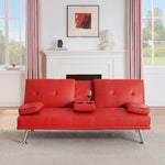 ZUN 67" Red Leather Multifunctional Double Folding Sofa Bed for Office with Coffee Table W165880941