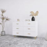 ZUN High Glossy Surface 6 Drawers Chest of Drawer with Golden Handle and Golden Steel Legs White Color W2139134915