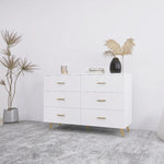 ZUN High Glossy Surface 6 Drawers Chest of Drawer with Golden Handle and Golden Steel Legs White Color 74988544