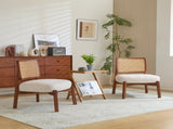 Modern Beige Lounge Chair with Woven Backrest, Sturdy Wooden Frame, Minimalist and N767P241728B