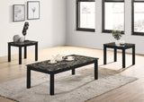 ZUN Contemporary Black Faux Marble Top 1x Coffee Table and 2x End Tables 3pc Coffee Table Set Living B011P237499