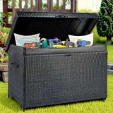 K&K 230 Gallon Wicker Deck Box with Wheels, All-Weather Outdoor Storage Box, Rattan Storage Bin for N707P245458B