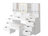 Large Vanity Table Set with 3 Opening Mirrors and LED Lights, Vanity Table with Full Storage Behind 92358029