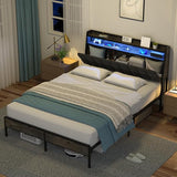 Queen Bed Frame, Ergonomic Headboard with Multi-Space Storage, Bedframe with Charging Station RGB B2716P332042