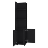 ZUN Malibu 62" Tall Double Door Corner Linen Cabinet with Four Shelves Black B200P240242