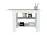 Kitchen Island, kitchen table 35" H, 3 Open Shelves, White/Macadamia B097133001
