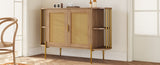 TREXM 2-Door Elegant Curved Dining Cabinet with Gold Trim and Woven Rattan Doors for Dining Room N715P172740E
