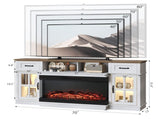 Brown Top Washed White Cabinet Fireplace TV Stand for 36 Inch Insert, 2 Doors 2 Drawers 1 Shelf 57996039