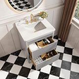 Fully Assembled 30'' Grey Freestanding Single Sink Bathroom Vanity with 2 Handle Sets and Engineered W1826P308972