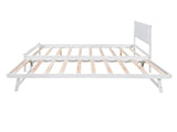 Full Size Platform Bed with Adjustable Trundle,White 67335800