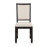 Beautiful Black Finish Wooden Side 2pcs Set Beige Color Textured Fabric Upholstered Dining B01155795
