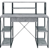 Grey and Black Office Desk with Open Shelves and Hutch B062P184527