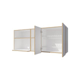 Natural Oak and White Kitchen Cabinet with Microwave Space and Open Shelf B062P290291