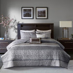 ZUN 6 Piece Reversible Jacquard Quilt Set with Throw Pillows Grey/Taupe Full/Queen B03597477