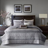 ZUN 6 Piece Reversible Jacquard Quilt Set with Throw Pillows Grey/Taupe Full/Queen B03597477