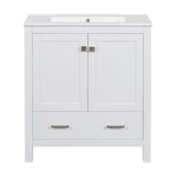 30" White Bathroom Vanity Single Sink, Combo Cabinet Undermount Sink, Bathroom Storage Cabinet WF324043AAK