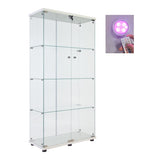 ZUN Lighted Two Door Glass Cabinet Glass Display Cabinet with 4 Shelves, White 83717580