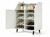 White Multi-Compartment Shoe Cabinet with Countertop & Open Storage Cubbies, Magnetic Door 43141601