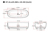 47'' Freestanding Bathtub Resin Stone Soaking Bathtub Solid Surface Modern Tubs with Overflow and 56045848