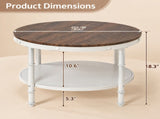 Round 2-Tier Wood Coffee Table, Dark Walnut Finish with Black Wood Grain, White Textured 27271682