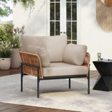 36" Beige and Light Wood-Tone Rope Iron Lounge Chair with Cushions, Perfect for Natural and Modern N767P237035N
