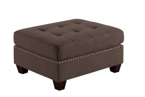 ZUN Living Room Furniture Tufted Ottoman Black Coffee Linen Like Fabric 1pc Ottoman Cushion Nail heads B011104198