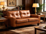 Brown 51" Wide Double Sofa 2-Seater Tufted PU Leather Loveseat with Padded Armrests 30464890