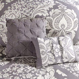 7 Piece Cotton Printed Comforter Set Grey Cal King B03597029