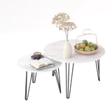 27.56'' Round Nesting Coffee Table Set of 2, Circular Nesting End Table Set, Round Marble Tabletop, 32508721