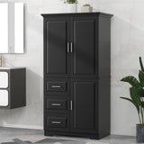 Tall and Wide Storage Cabinet with Doors for Bathroom/Office, Three Drawers, Black WF299285AAB