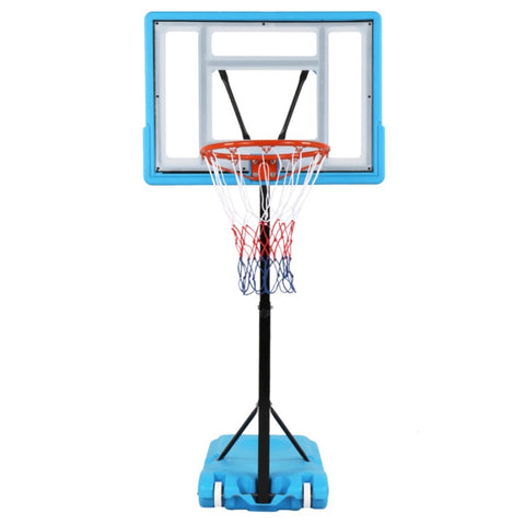 ZUN PVC Transparent Board Basket Frame Adjustable 115-135cm Poolside Basketball Hoop Blue 06950291