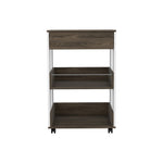 ZUN White and Dark Walnut 1-Drawer 2-Shelf Kitchen Cart with Caster B06280136