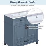 30'' Bathroom Vanity with Ceramic Sink,Solid Wood Frame Bathroom Storage Cabinet with Soft Closing N710P190656C
